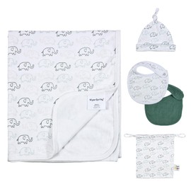 VigorSpring Newborn Swaddle Set with Matching Hat and Bibs Set,5 Pack Cotton Baby Newborn Receiving Blankets Nursery Swaddle Wrap Soft Baby Blanket with a Portable Bag (Elephanet)