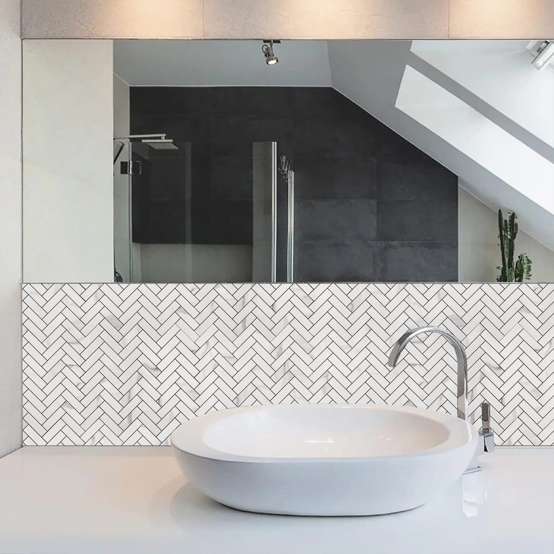 STICKGOO 10 Sheets Herringbone Peel and Stick Backsplash, Stick on