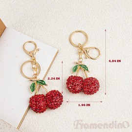 Framendino, 2 Pack Rhinestone Cherry Keychains Crystal Key Chain for Bag Car Keychain Decor