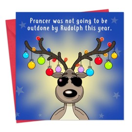Twizler Merry Christmas Card with Prancer Upstaging - Funny Christmas Card - Xmas Card - Happy Christmas Card - Womens Christmas Card for Her Female - Mens Christmas Card for Him Male