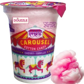 DOUzzle Graduation Treats - Carousel Cotton Candy - Pink & White Spun Floss Sugar Retro Candy, Cherry & Vanilla Flavor (1 Pack) Carnival Snack, Party Favor, Goodie Bag & Pinata Filler - Kosher