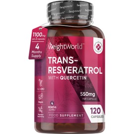 Trans-Resveratrol 1100mg with Quercetin | 98% Pure & Highly Bioavailable | 120 Vegan Capsules | 4-Month Supply | Advanced Antioxidant & Longevity Support