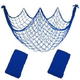 2 Pack Fish Net Decorations, 80x40 Inch Navy Blue Fishing Net Decor for Under The Sea Hawaiian Beach Theme Party, 3mm Thick Natural Cotton Versatile Nautical Netting for Party Wall Table Ceiling Decor