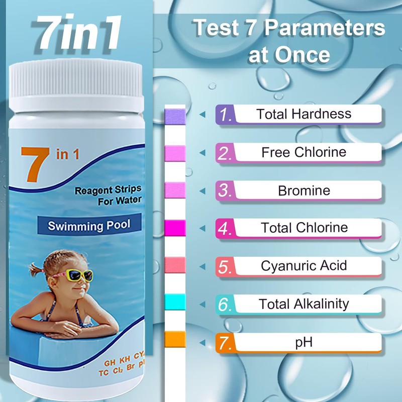 Pool and Spa Test Strips, 7 in 1 Quick Super