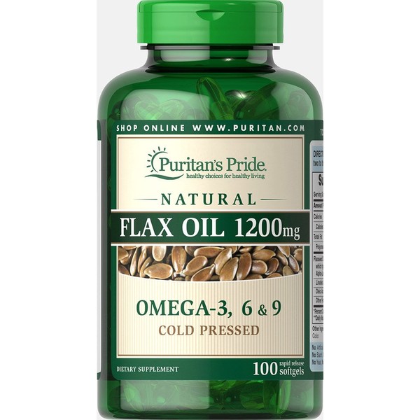 Puritan's Pride Natural Flax Oil 1200 mg-100 Rapid Release Softgels