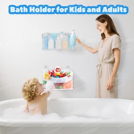 UNEEDE 2-Pack Bath Toy Organizer & Shower Caddy Set (Acrylic Box + Nylon Bag), 22lbs Capacity, Drain Holes, Bathroom Storage, 11.4in Large