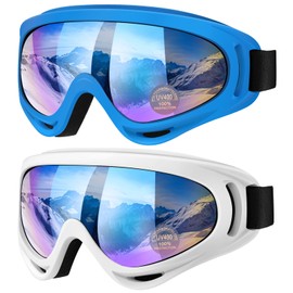 Vatefery Ski Goggles,Skiing Snowboard Goggles for Men & Women kids,Boys & Girls, Youth,Anti-glare,Anti-fog Snowboarding Snow Goggles Glasses 2-Pack (D.Blue&White)
