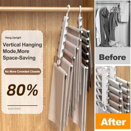 Pants Hanger 2 Pieces 6 in 1 with Strong Load-Bearing, Anti-Slip Design and Space-Saving. Pant Hangers Can Hang Pants, Scarves, Etc., Which is Very Suitable for Household Use.