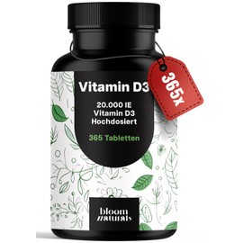 Vitamin D3 20000 IU High Dose - 365 Tablets - Vitamin D Support for Immune System & Bones, Vegetarian & Produced in Germany - Laboratory Tested