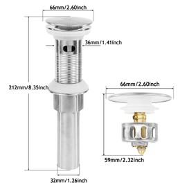 Rackickyer Bathroom Sink Drain,2 Pack Drain Stopper with Overflow,Pop Up Drain Assembly with Detachable Strainer Basket,Built-in Anti-Clogging, Stainless Steel Nut Brushed Nickel