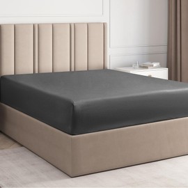 Single Bed Fitted Cotton Bedsheets - 100% Cotton Single Fitted Sheet - Dark Grey Luxury Bedding - Cotton Bed Sheet 90cm x 190cm x 40cm 16" - Deep Pocket - 400 Thread Count - Fitted Bed Sheet Only