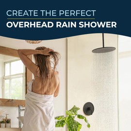 HammerHead Showers All Metal 12 Inch Ceiling Mount Shower Arm and Flange with Set Screw, Extra Long Straight Shower Arm for Rain Shower Head, Ceiling-Mounted Rain Shower Arm, Matte Black
