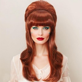 Long Ginger Mullet Wig with Bangs 80s Costume Retro Bouffant 350# Beehive Wigs for Women Fancy Party Accessory Cosplay Wig (350#)