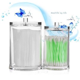 PreAsion Acrylic Round Cotton Pad Container Case Makeup Brush Holder Swabs Organizer Stor