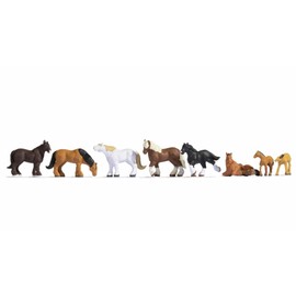 NOCH® Coldblood Horses Hand Coloured Animal Figures Set of Eight Figures for Rural Scenes Scale 1:87 (H0)