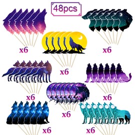 Decoración para cupcakes con diseño de lobo de galaxia para fiestas de cumpleaños