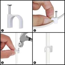 1000pcs Circle Cable Clips with Steel Nail,Clips de Alambre para Coaxial, Cable Ethernet, de TV, de Teléfono (4mm/5mm/6mm/8mm/10mm)