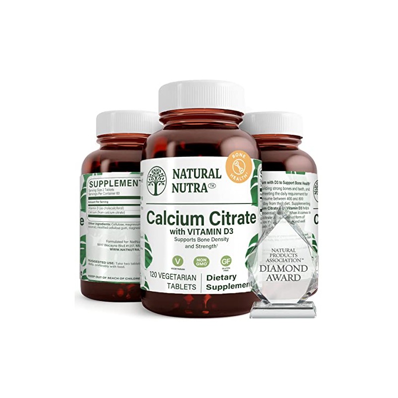 Natural Nutra Calcium Citrate with Vitamin D3, Supplement for Bone