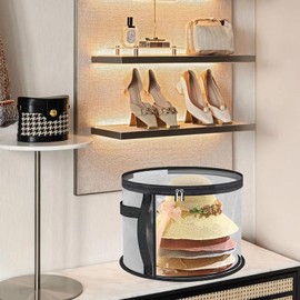 Oversized Clear Hat Box Storage for 7 Caps, Portable Cowboy Hat Box with Zipper for Women Men Travel, Hat Case Hat Organizer (Gray,black 16.5" * 10.5")