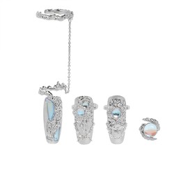 8Pcs Women Finger Tip Nail Rings, Adjustable Opening Nail Art Charms Accessories, Jewelry Fingernail Finger Tip Claw Nail, Fingernail Tip Fingernail Set (Blue)