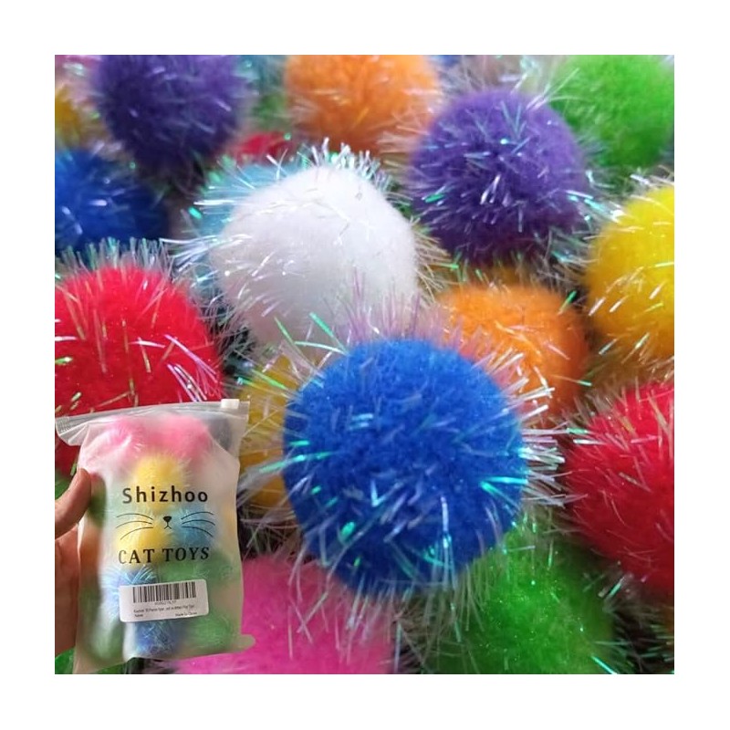 Shizhoo 20 Pieces Mix Sizes Sparkle Pom Pom Balls for
