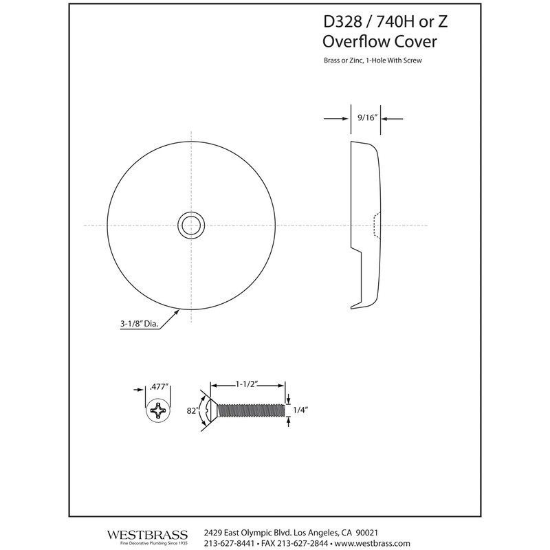 Westbrass 3-1/8" Single Hole Overflow Face Plate and Screw, Satin