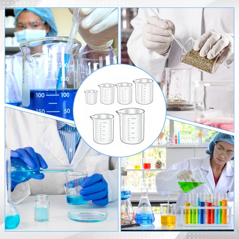 LXUEJIE 6 Pcs Plastic Graduated Beaker, 6 Sizes Transparent PP