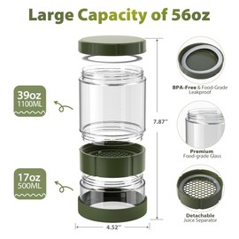 Glass Pickle Jar with Strainer Flip, 56oz Airtight Pickle Container, Leak-proof Juice Separator Pickle Flip Jar with Sealing Silicone Ring for Olive, Sliced Pickle and Jalapeno, Dishwasher Safe