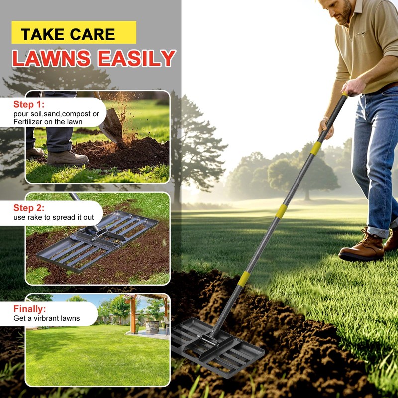 Lawn Leveling Rake - Heavy Duty 17"x10" Stainless Steel Lawn
