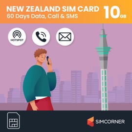 New Zealand Travel SIM Card (10 GB, 60 Days) - Vodafone Data SIM Card w/Unlimited Minutes to NZ Landlines/Numbers - Tethering/Hotspot Card- 3-in-1 Standard, Micro, & Nano SIM Card for Unlocked Phones