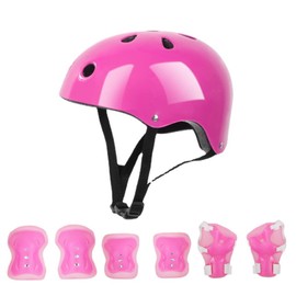 Shanrya Children's Helmet Protective Equipment Set, Children's Skate Helmet Protective Equipment Set, Thickened Soft Sponge, ABS Shell, High Density EPS Foam with Holes for Wheels (Pink)