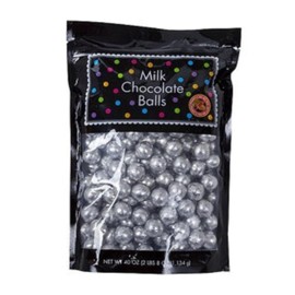 Albert's Candy Milk Chocolate Foiled Balls, 40 oz Bag, Party and Wedding Candy, Peanut-Free & Tree Nut-Free (Full Size, Silver)