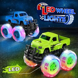 Monster Truck Toys for Toddler Boys Gift:2 Pack Jam Trucks for Boys Age 3-4,Hot Light-Up Wheels Monster Trucks for Kids Ages 4-8,Pull Back Cars for 3+ Year Old Girls,Birthday Gifts for 3 Year Old Boy
