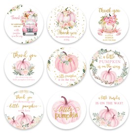 Quera 90 Little Pumpkin Baby Shower Thank You Stickers, Fall Baby Shower Party Favor Stickers,Fall Themed Baby Shower Favor Stickers （Pink）