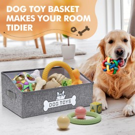 Mutiearo Dog Toy Basket, Specially Designed for Dog Toy Storage, Collapsible Dog Toy Box with Handle，Perfect for Storing Pet Toys and Accessories - Grey