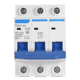 AC 400V Circuit Breaker 3 Pole Miniature Circuit Breaker Safety Breaker DZ47-63 for Small-Sized Solar Power Generation System 6/10/16/20A(20A)