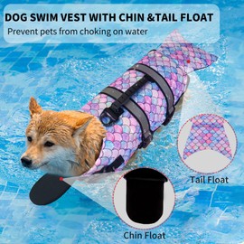SMONT Ripstop Dog Life Jacket Funny Pet Floatation Vest Reflective Adjustable Dogs Life Saver for Swimming or Boating（S, Mermaid）