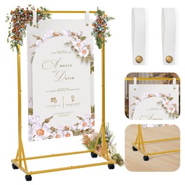 Heavy Duty Wedding Sign Holder, Adjustable Welcome to Our Wedding Sign Stand with Detachable Casters, 2 Hanging Straps-28.7x19.7x66" Wedding Seating Chart Stand for Church,Reception,Photo Booth