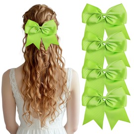 J.CARP Hair Bows Hair Ribbon, Bow Hair Ties, Ribbon Hair Bows for Women Girls Kids, Elastics Hair Scrunchies for Thick Thin Hair 4PCS Light Green