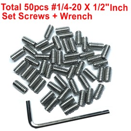 ZDingTech 50pcs Set Screws 1/4-20 x 1/2" inch 304 Stainless Steel Allen Head Hex Hexagon Socket Set Screws with 1/8" Allen Wrench,Set Grub Screws Hex Allen Head Socket Set Screws.(1/2" Length)