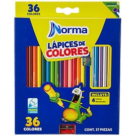 Norma Lápices de Colores Circulares, Incluye Sacapuntas, 1 Pack de 36