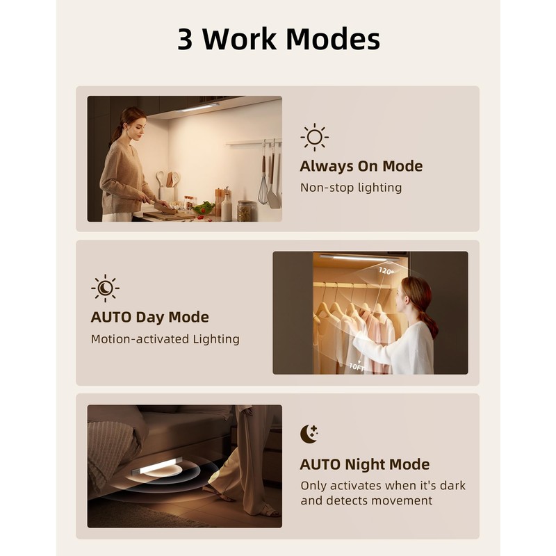 EZVALO Under Cabinet Lighting, Motion Sensor Closet Lights with 3
