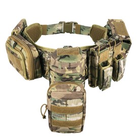 CrogaGear Tactical Battle Belt Duty Belt Quick Release Adjustable Molle Law Enforcement Utility Belt 7 in 1 Set (CP)