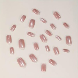 Nude Pink Press on Nails Short Square Fake Nails Cat Eye False Nails with Glitter Glue on Nails Full Cover Acrylic Stick on Nails for Women Girls Nails Decorations Manicure 24 Pcs