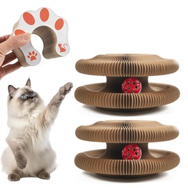 WAURCSY Magic Organ Cat Scratcher Pad with Bell-Ball, Foldable Cat Cardboard Lounge Bed, Interactive Cat Butler for Cat Scratching, Mental Physical Training Exercise for Indoor Kitty Toys (2)