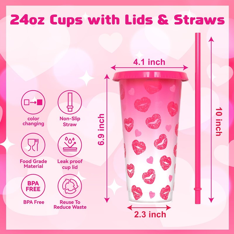 Color Changing Cups, 24 oz Plastic Reusable Tumblers with Lids