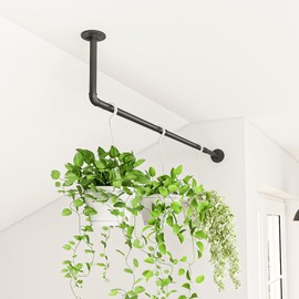 Bamworld L-Shaped Hanging Planters for Indoor Plants 42in Plant Hanger for Corner Plant Hanger Indoor Window Plant Shelves Black Metal Rod(Pot&Plant Not Included)