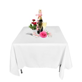 WedDecor White Square Tablecloth 70 x 70 inch Polyester Linen Fabric Table Cover Washable for Indoor Outdoor Dinner, Kitchen Dining, Weddings, Birthday, Anniversary Party Events, Pack of 1