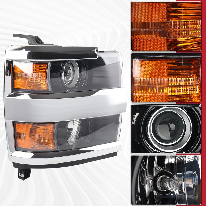 Duolctarms Chrome Projector Headlight Headlamp Assembly Compatible for 2015-2019 Chevy