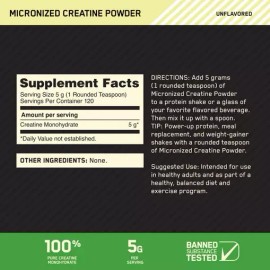 OPTIMUM NUTRITION MICRONIZED CREATINE POWDER Unflavored Muscle Size Strength - 1.32 lb (120 Servings)